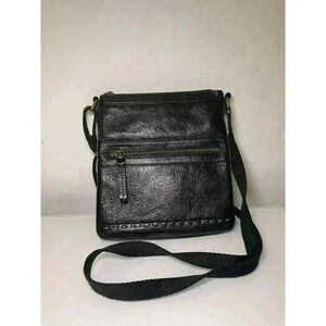 The Sak Leather Shoulder Bag, Black, Mini Fabric Strap Outside/Inside Pockets